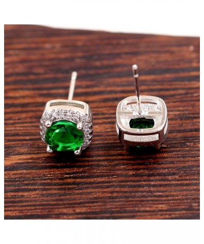 White Gold Plated 6.5mm Cubic Zirconia Stud Earrings Set Dainty Suqare Halo Studs Earrings for Women Green $5.89 Earrings