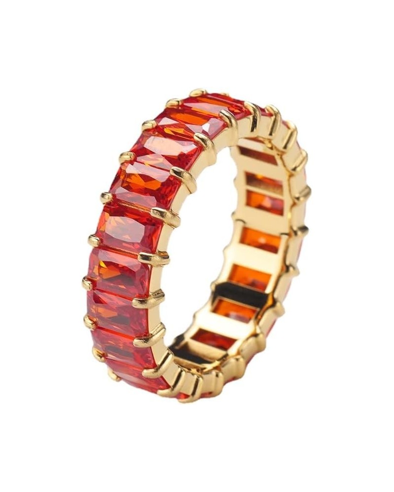 Women's Stainless Steel Colorful Zircon Gemstone Ring Size 6-10 9 Gold-Red $10.25 Rings