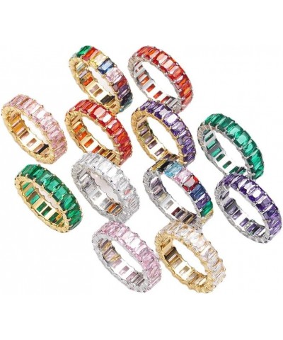 Women's Stainless Steel Colorful Zircon Gemstone Ring Size 6-10 9 Gold-Red $10.25 Rings