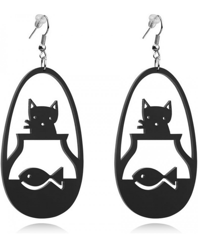 MIGUO STORE Unique Black Cat on the Moon Dangle Earrings Acrylic Star Earrings Animal Lovely for Women Girls Chic Sparkly Asy...