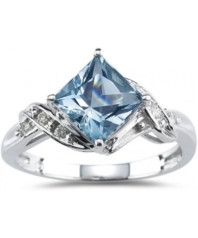 Gemstone & Diamond AAA Princess Shape Ring in 14KW Gold aquamarine $185.00 Rings