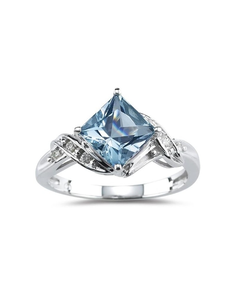 Gemstone & Diamond AAA Princess Shape Ring in 14KW Gold aquamarine $185.00 Rings