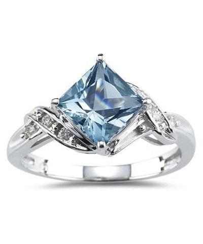 Gemstone & Diamond AAA Princess Shape Ring in 14KW Gold aquamarine $185.00 Rings