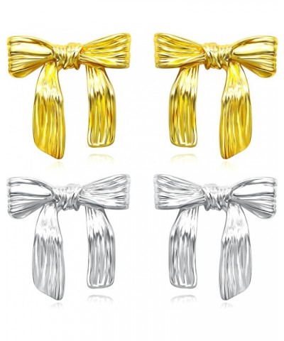 Rongrly Gold Silver Bow Earrings for Women Ribbon Bow Stud Earrings Cute Ribbon Earrings BowKnot Earrings Small Bow Earrings ...