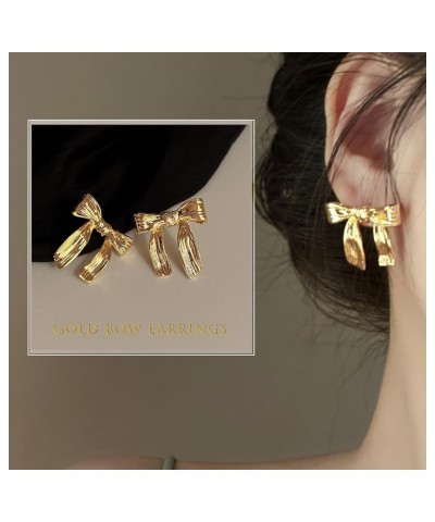 Rongrly Gold Silver Bow Earrings for Women Ribbon Bow Stud Earrings Cute Ribbon Earrings BowKnot Earrings Small Bow Earrings ...