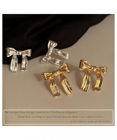 Rongrly Gold Silver Bow Earrings for Women Ribbon Bow Stud Earrings Cute Ribbon Earrings BowKnot Earrings Small Bow Earrings ...