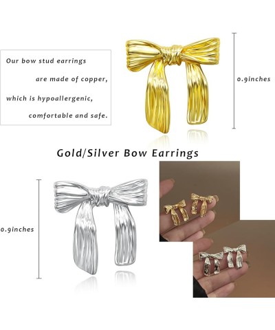 Rongrly Gold Silver Bow Earrings for Women Ribbon Bow Stud Earrings Cute Ribbon Earrings BowKnot Earrings Small Bow Earrings ...