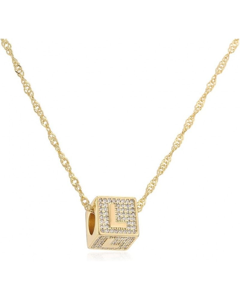 Women A-Z Initial Letter Name Engraved Necklace Cube Dice Pendant Chain Necklace L $12.59 Necklaces