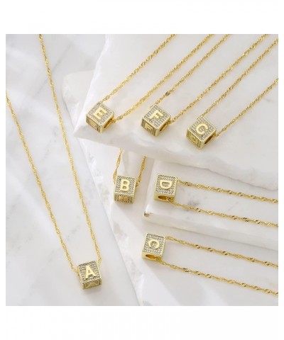 Women A-Z Initial Letter Name Engraved Necklace Cube Dice Pendant Chain Necklace L $12.59 Necklaces