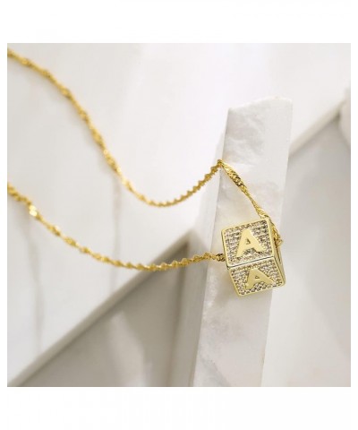 Women A-Z Initial Letter Name Engraved Necklace Cube Dice Pendant Chain Necklace L $12.59 Necklaces