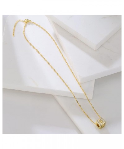 Women A-Z Initial Letter Name Engraved Necklace Cube Dice Pendant Chain Necklace L $12.59 Necklaces