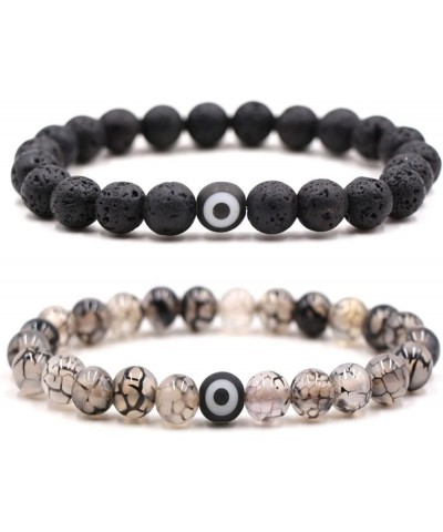 2Pcs Handmade 8mm Natural Stone Chakra Bead Evil Eye Stretch Adjustable Bracelets Lukcy Protection Lava Rock Balancing Stress...