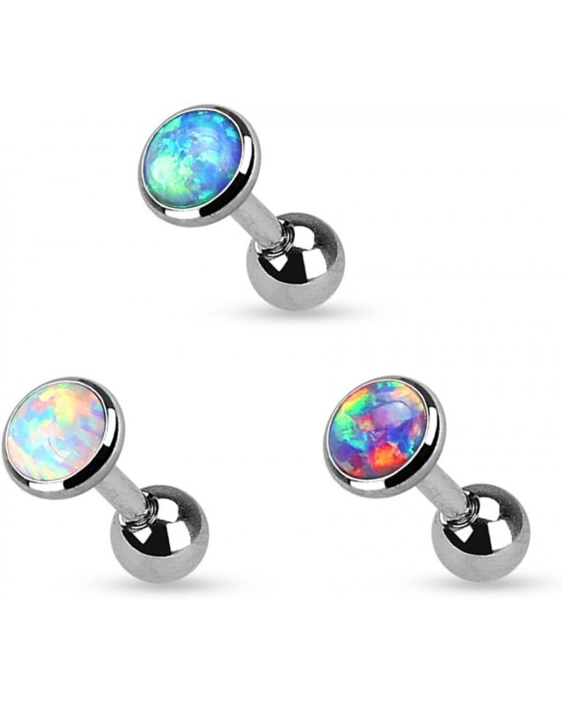 Set of 3 Opal Set Flat Top 316L Surgical Steel Cartilage/Tragus Barbell in 3mm, 4mm, or 5mm 4mm - Set of 3 $9.89 Body Jewelry