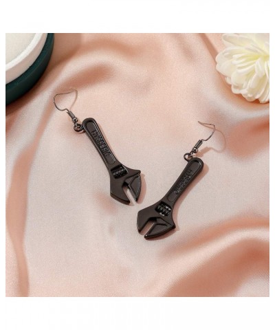 Funny Wrench Dangle Earrings Tool Imitate Cute Punk Earrings for Women and Men Black $6.23 Earrings