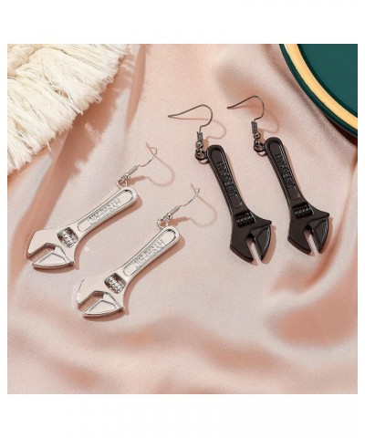 Funny Wrench Dangle Earrings Tool Imitate Cute Punk Earrings for Women and Men Black $6.23 Earrings