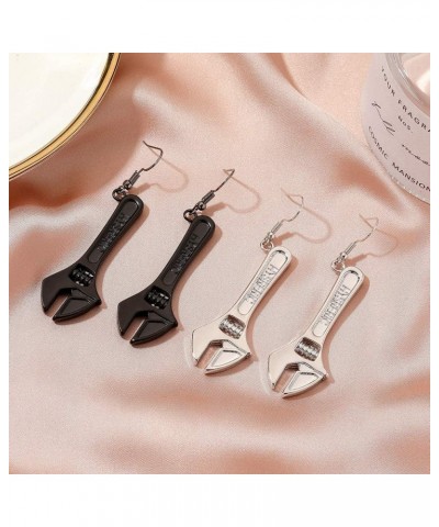 Funny Wrench Dangle Earrings Tool Imitate Cute Punk Earrings for Women and Men Black $6.23 Earrings