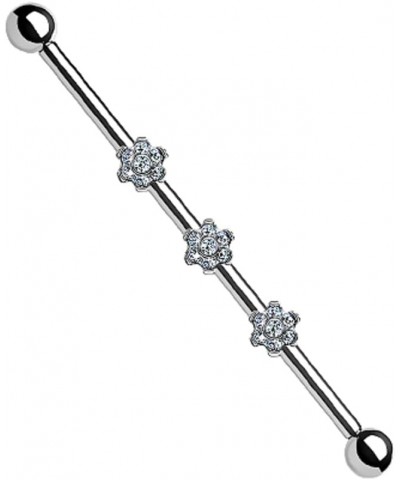 14GA G23 Implant Grade Titanium Internally Threaded CZ Crystal Flowers Industrial Barbell $11.63 Body Jewelry