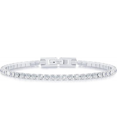 Tennis Bracelets for Women - White 14K Gold Plated Cubic Zirconia Classic Tennis Bracelet - 6.5/7/7.5 Inch 2mm/3mm/4mm Silver...