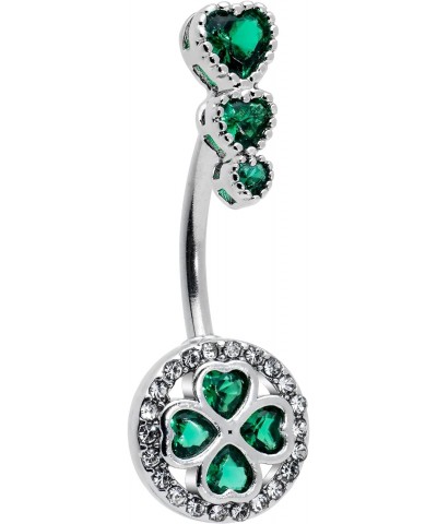 Womens Steel Navel Ring Piercing Green Accent Triple Drop Heart Shamrock Double Mount Belly Button Ring $9.67 Body Jewelry