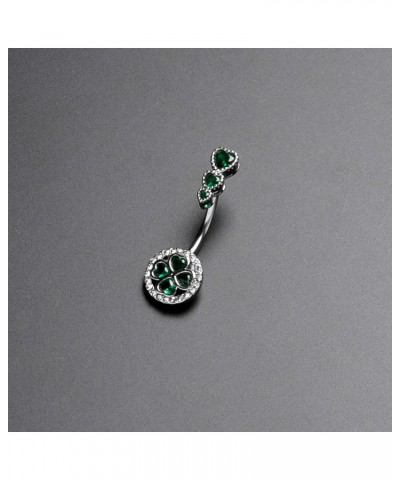 Womens Steel Navel Ring Piercing Green Accent Triple Drop Heart Shamrock Double Mount Belly Button Ring $9.67 Body Jewelry