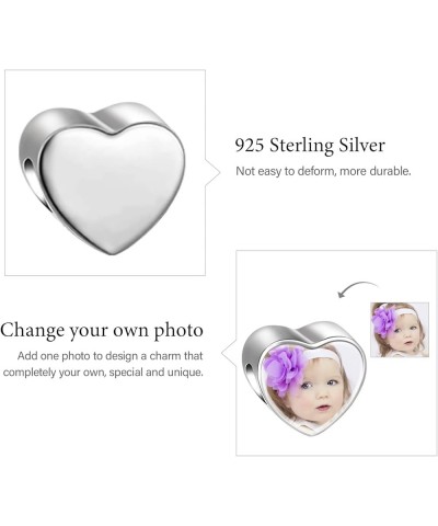 Custom Photo Charms Bead Heart Shaped Sterling Silver Personalized Charm With Cz fit Bracelet Necklace For Women Family Memor...