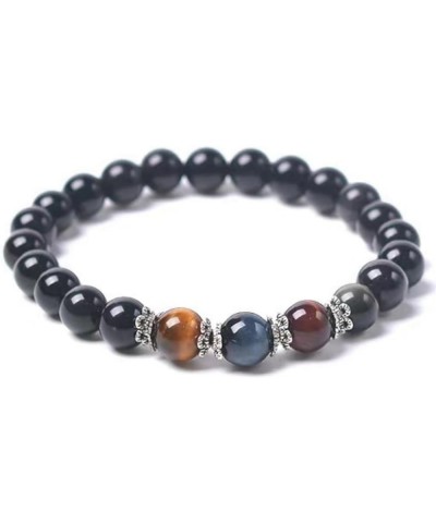 Black Obsidian Tiger Eye Triple Protection Bracelet - Protection - Bring Luck and Prosperity - Relieves Anxiety- Black Obsidi...