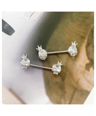 14G Skull Nipple Rings for Women Girls Surgical Steel Clear Diamond Crown Nipple Studs Straight Bar Barbell Nipplerings Body ...