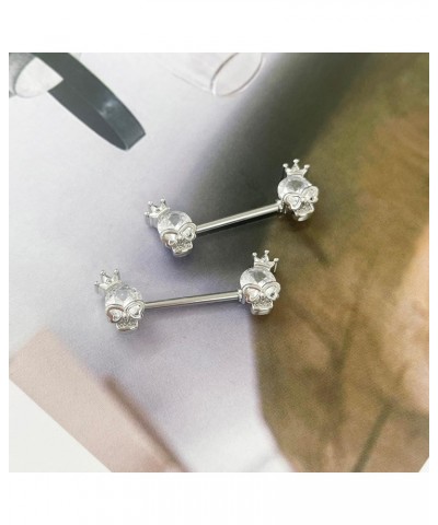 14G Skull Nipple Rings for Women Girls Surgical Steel Clear Diamond Crown Nipple Studs Straight Bar Barbell Nipplerings Body ...