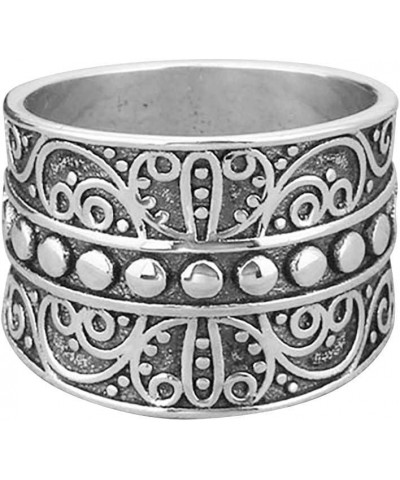 Women Vintage Rings Boho Engraved Engagement Rings Retro Jewelry Ethnic Style Chunky Band Proposal Rings (Silver, 9) Silver 9...