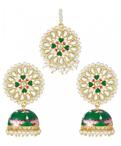 Jhumka Jhumki Earrings With Maang Tikka Indian Ethnic Fashion Jewelry For Women Girls Green 1 $24.75 Earrings