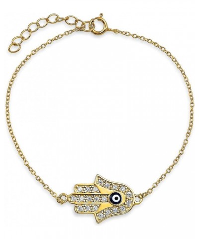 Turkish Amulet Talisman Delicate Dainty Evil Eye Hamsa Hand Station Bolo Bracelet For Women Teens Cubic Zirconia CZ 14K Gold ...