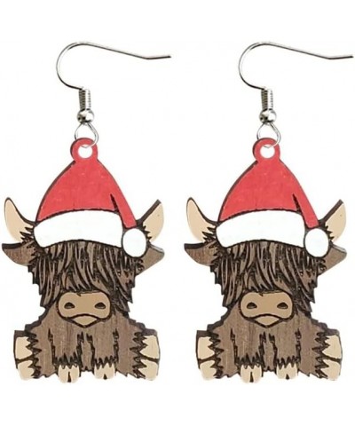 Christmas Wooden Earrings Cute Xmas Santa Claus Hippo Cow Hat Animals Drop Dangle Earrings for Women Girls Lightweight Snowma...