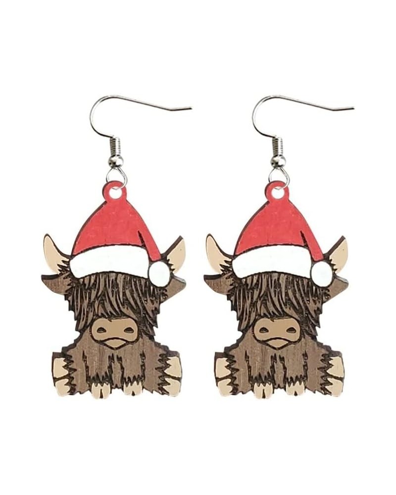 Christmas Wooden Earrings Cute Xmas Santa Claus Hippo Cow Hat Animals Drop Dangle Earrings for Women Girls Lightweight Snowma...