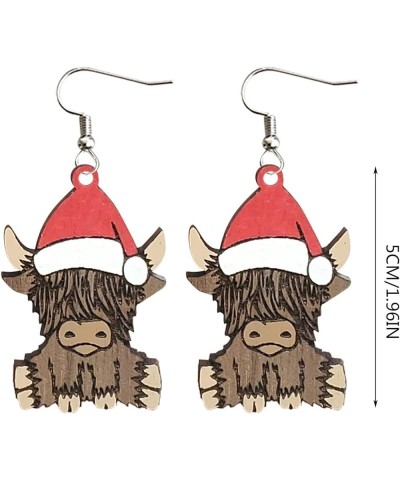 Christmas Wooden Earrings Cute Xmas Santa Claus Hippo Cow Hat Animals Drop Dangle Earrings for Women Girls Lightweight Snowma...