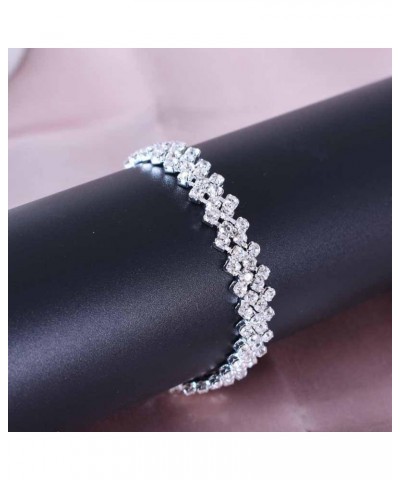 Boho Tennis Ankle Bracelets for Women Silver Rhinestone Tennis Chain Anklet Personality Rhombus CZ Diamond Anklet Summer Beac...