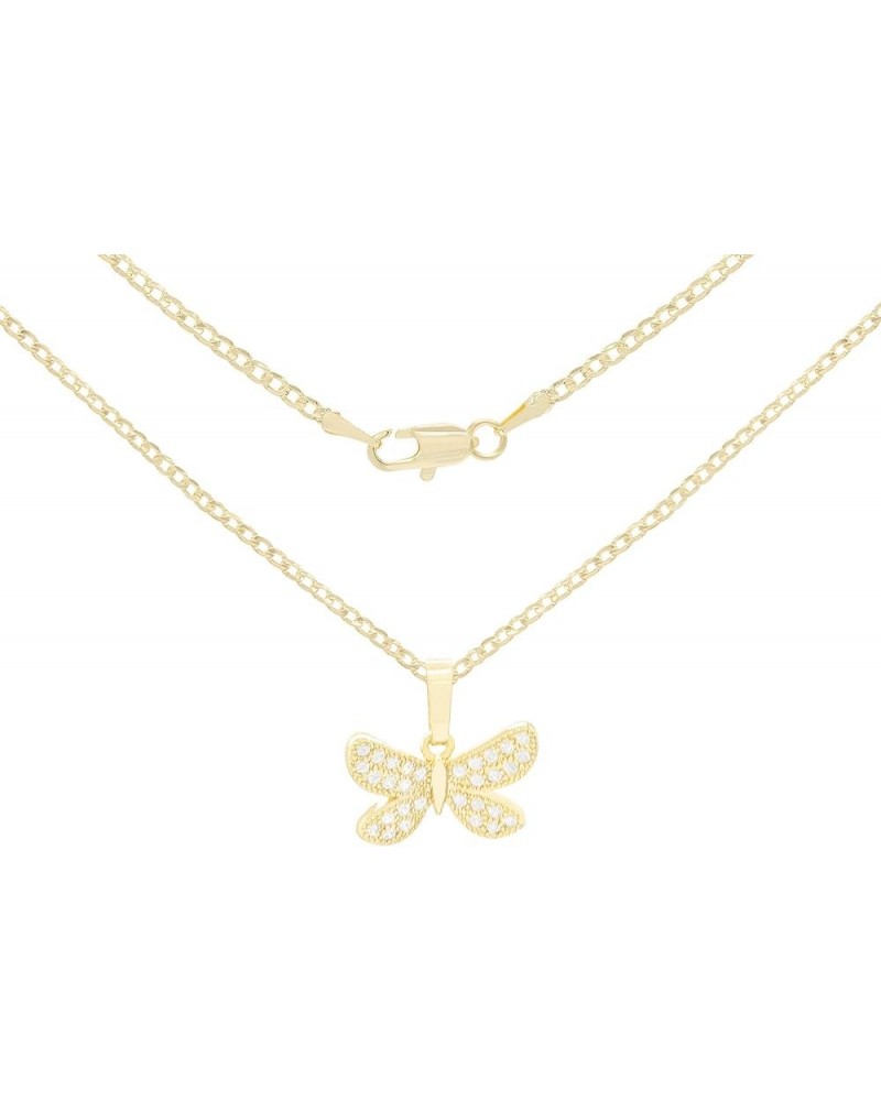 Butterfly Pendant 14K Gold Filled Rope Box Cuban Chain Necklace Set Lobster Clasp Fashion Cubic Zirconia Jewelry Gift CZ Char...