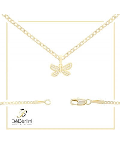 Butterfly Pendant 14K Gold Filled Rope Box Cuban Chain Necklace Set Lobster Clasp Fashion Cubic Zirconia Jewelry Gift CZ Char...