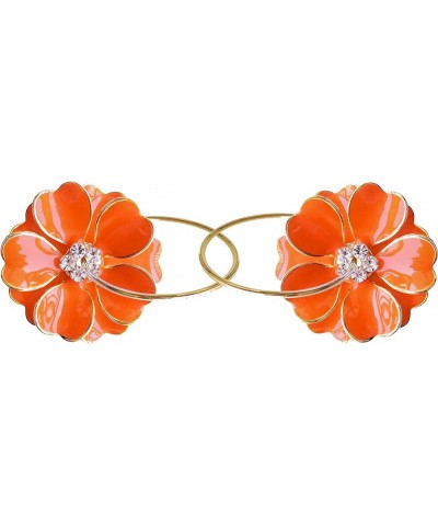 18k Gold Plated Enamel Flower Crystal Hoop Earrings(Dia. 3cm) Mini Orange $10.02 Earrings