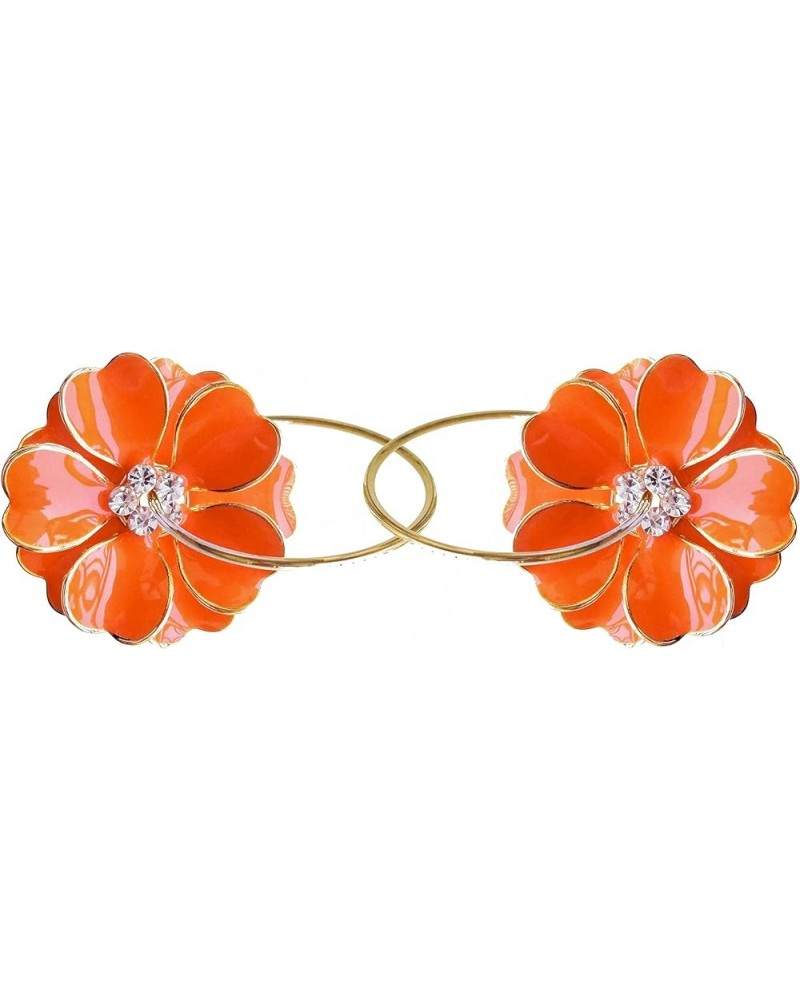 18k Gold Plated Enamel Flower Crystal Hoop Earrings(Dia. 3cm) Mini Orange $10.02 Earrings