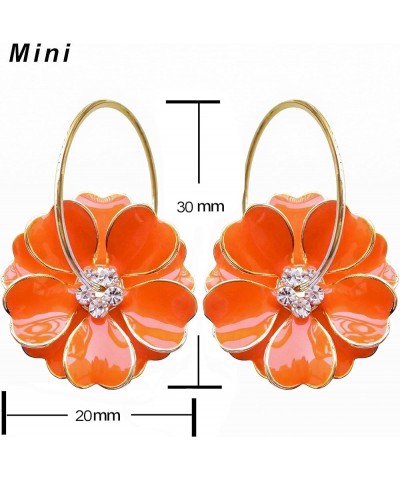 18k Gold Plated Enamel Flower Crystal Hoop Earrings(Dia. 3cm) Mini Orange $10.02 Earrings