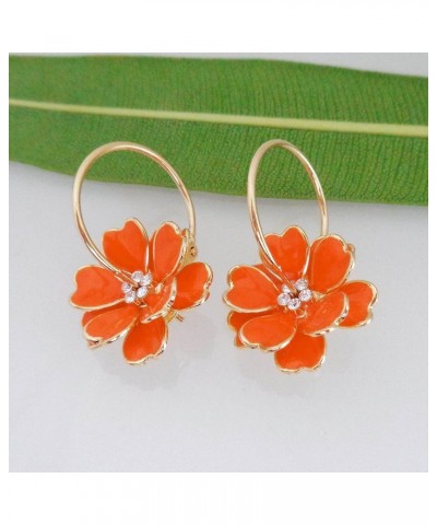 18k Gold Plated Enamel Flower Crystal Hoop Earrings(Dia. 3cm) Mini Orange $10.02 Earrings