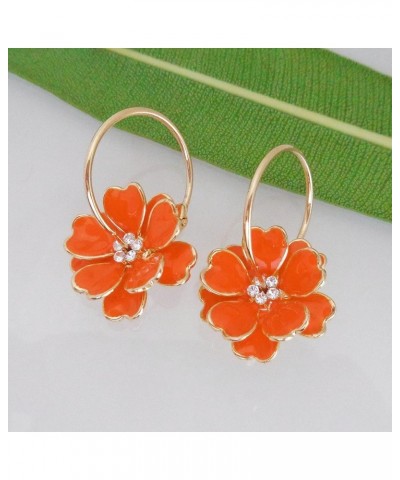 18k Gold Plated Enamel Flower Crystal Hoop Earrings(Dia. 3cm) Mini Orange $10.02 Earrings