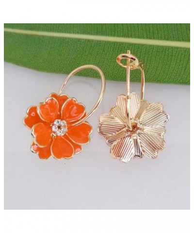 18k Gold Plated Enamel Flower Crystal Hoop Earrings(Dia. 3cm) Mini Orange $10.02 Earrings