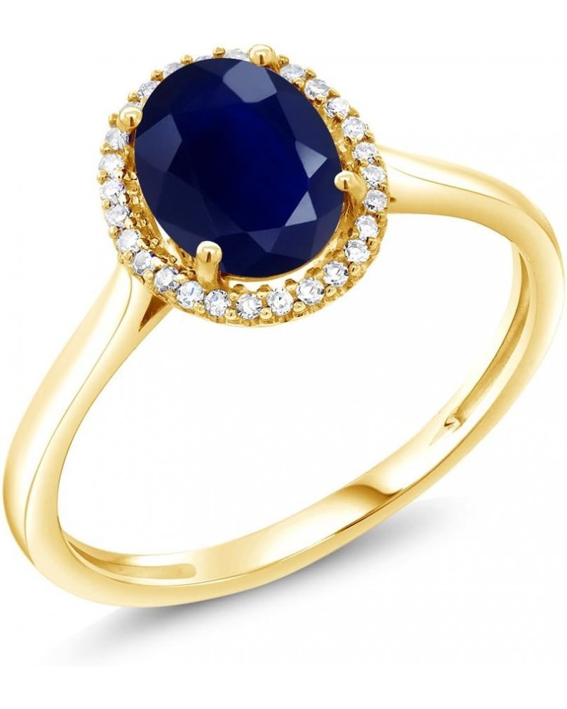 10K Yellow Gold Oval Blue Sapphire and Diamond Engagement Ring For Women (1.79 Cttw, Gemstone Birthstone, Available In Size 5...