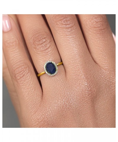 10K Yellow Gold Oval Blue Sapphire and Diamond Engagement Ring For Women (1.79 Cttw, Gemstone Birthstone, Available In Size 5...