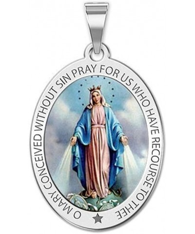 Miraculous Medal Necklace Catholic Virgin Mary Pendant Oval Pendants for Women & Men Crafted in 10K/14K Yellow or White Gold ...