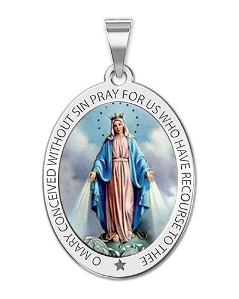 Miraculous Medal Necklace Catholic Virgin Mary Pendant Oval Pendants for Women & Men Crafted in 10K/14K Yellow or White Gold ...