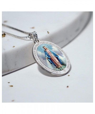 Miraculous Medal Necklace Catholic Virgin Mary Pendant Oval Pendants for Women & Men Crafted in 10K/14K Yellow or White Gold ...