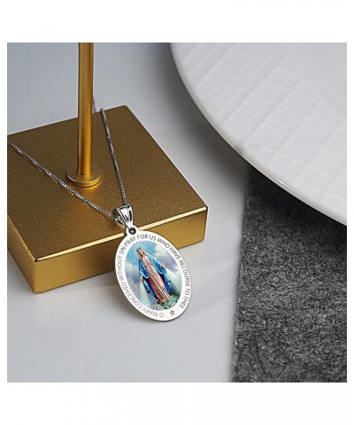 Miraculous Medal Necklace Catholic Virgin Mary Pendant Oval Pendants for Women & Men Crafted in 10K/14K Yellow or White Gold ...