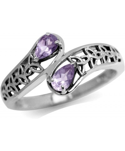 Birthstone Gemstone 925 Sterling Silver Triquetra Celtic Trinity Knot Bypass Ring natural amethyst - february birthstone $9.4...